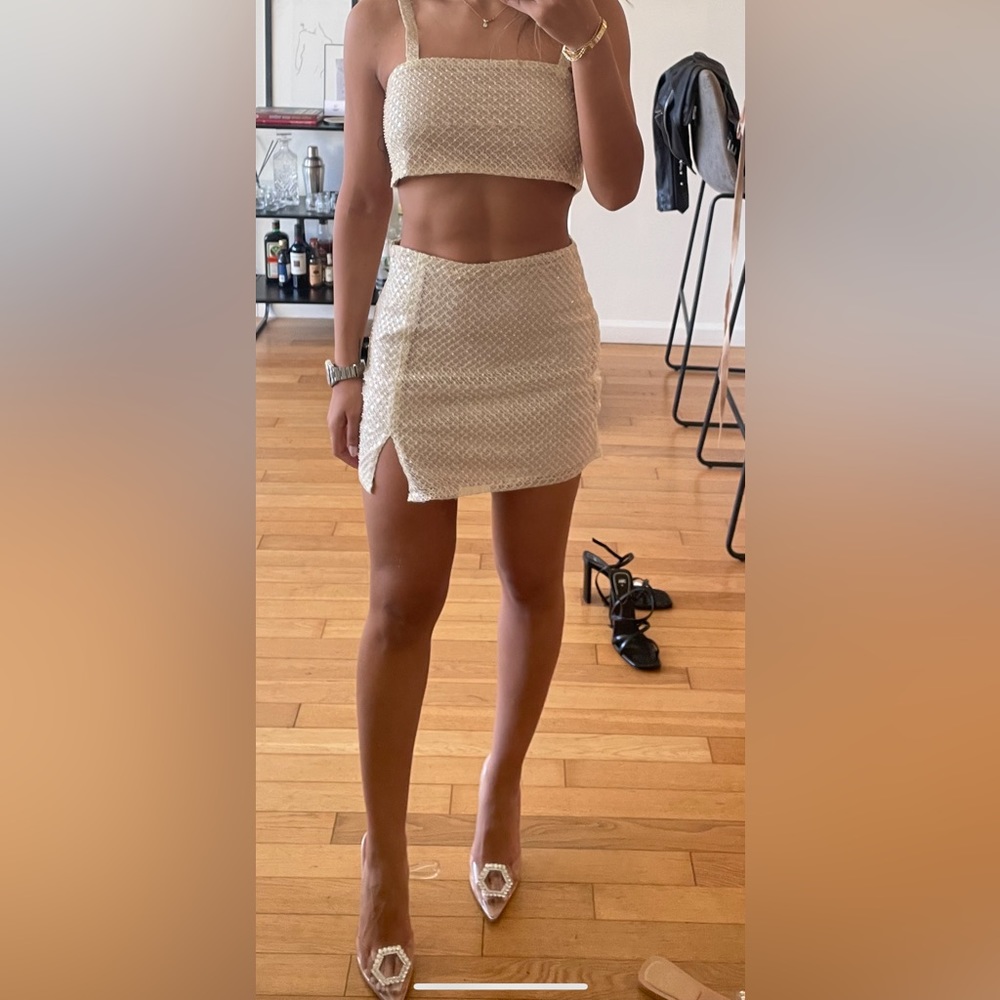 Sequin mini skirt and top